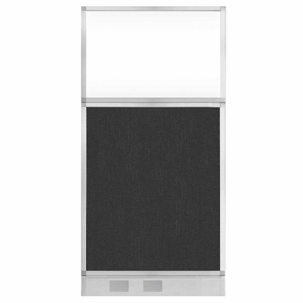Hush Panel Configurable Cubicle Partition 3' x 6' Black Fabric Clear Window w/ Cable Channel